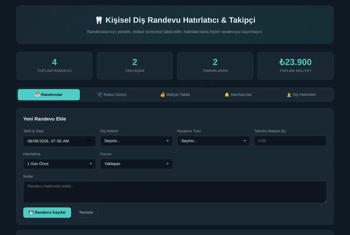 Kişisel Diş Randevu Hatırlatıcı & Takipçi ekran görüntüsü 2