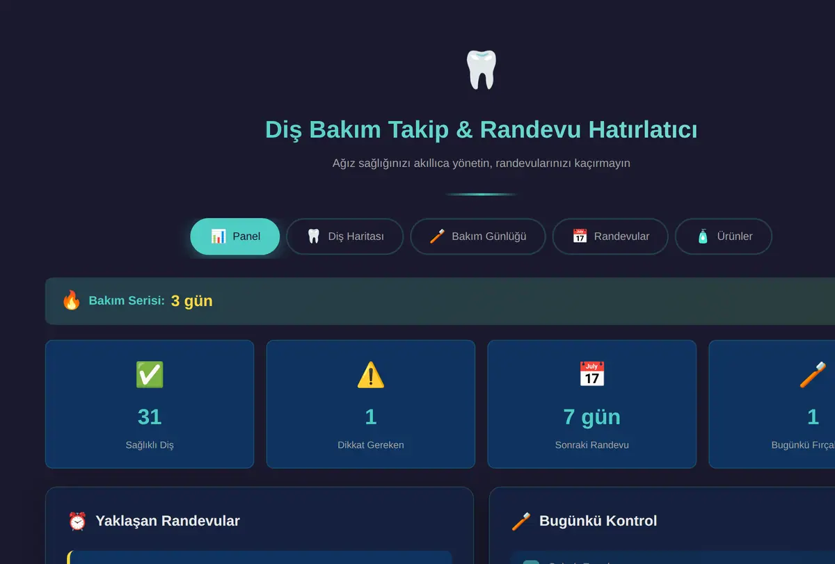 Diş Bakım Takip & Randevu Hatırlatıcı ekran görüntüsü
