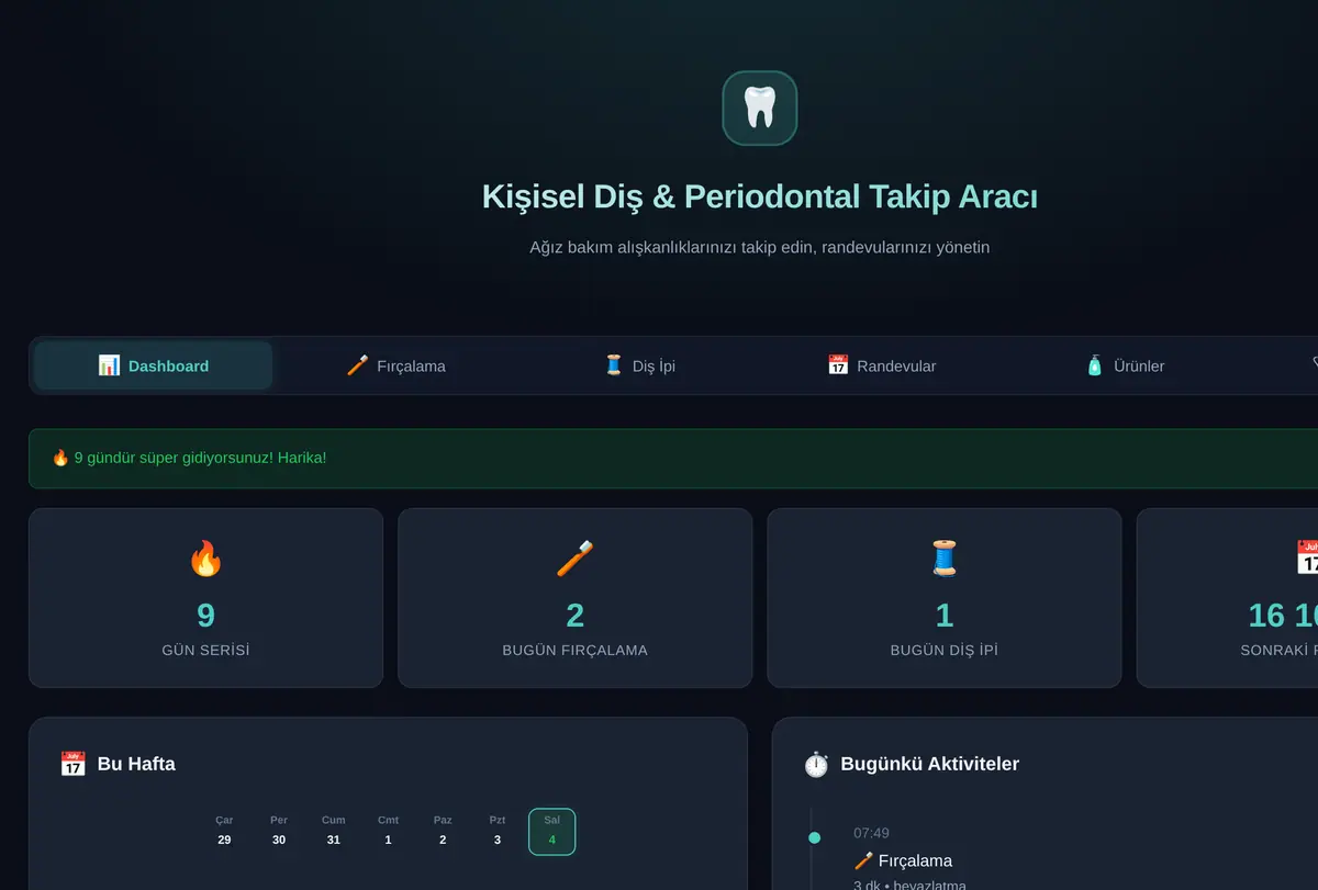 Kişisel Diş & Periodontal Takip Aracı ekran görüntüsü
