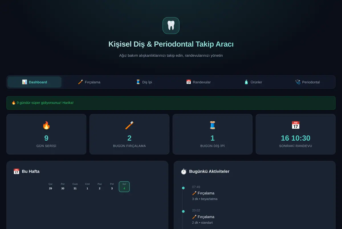Kişisel Diş & Periodontal Takip Aracı ekran görüntüsü 2