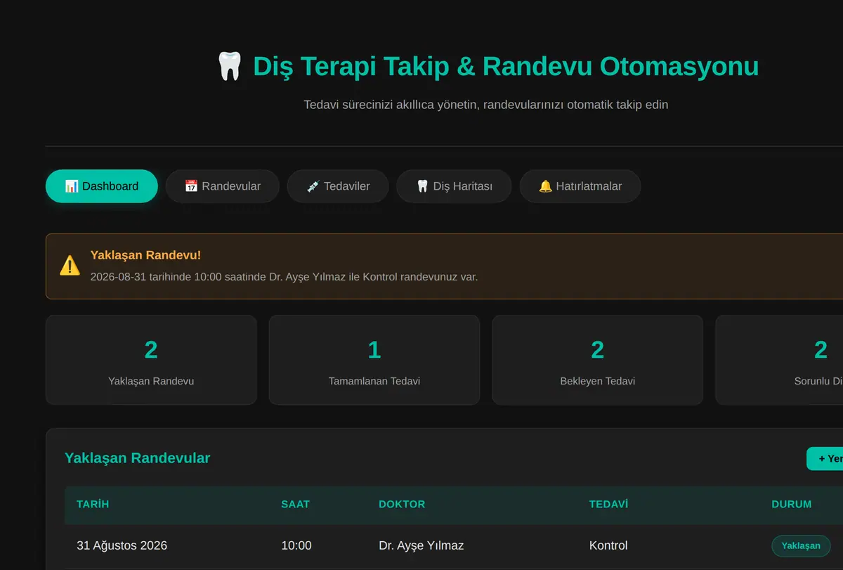 Diş Terapi Takip & Randevu Otomasyonu ekran görüntüsü