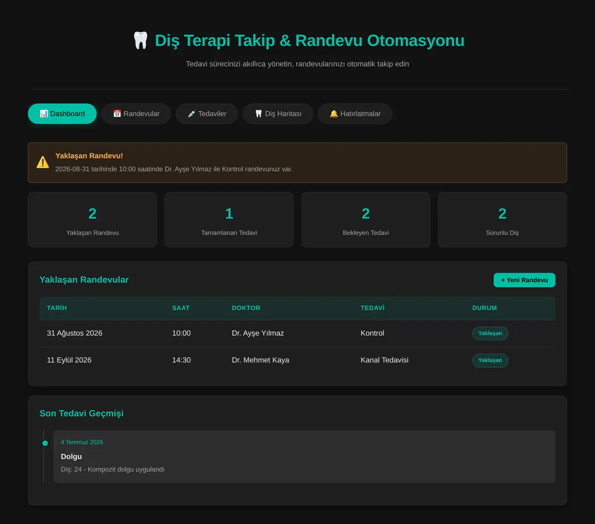 Diş Terapi Takip & Randevu Otomasyonu ekran görüntüsü 3