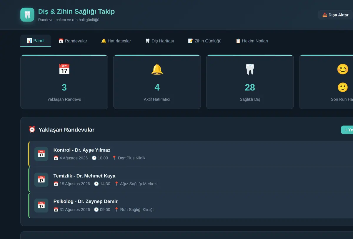 Diş & Zihin Sağlığı Takip ve Hatırlatıcı ekran görüntüsü