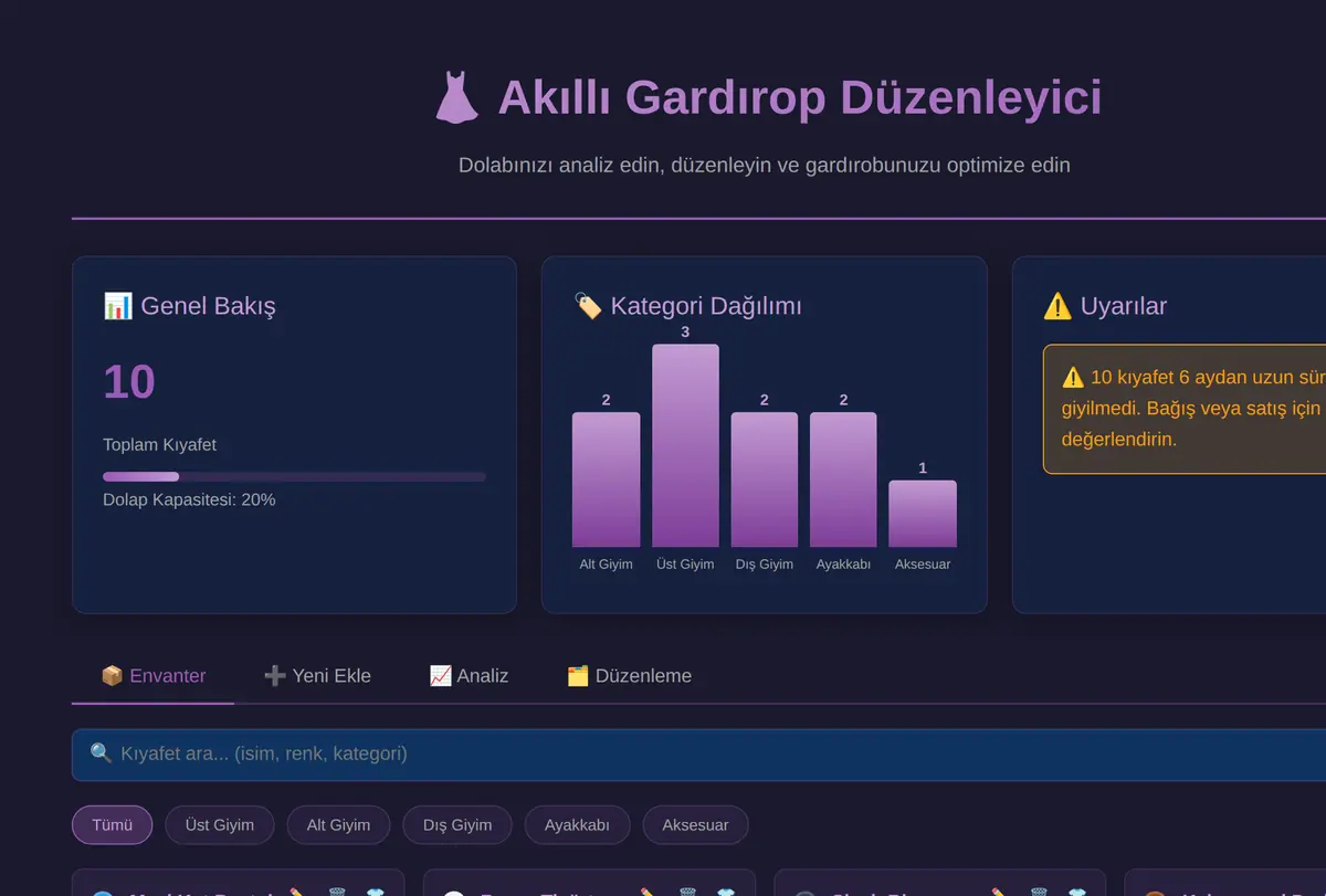 Akıllı Gardırop Düzenleyici ve Dolap Analiz Aracı ekran görüntüsü