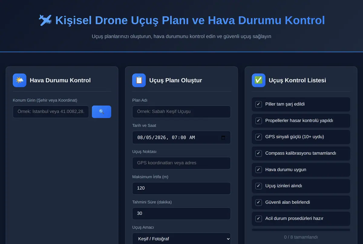 Kişisel Drone Uçuş Planı ve Hava Durumu Kontrol ekran görüntüsü 2