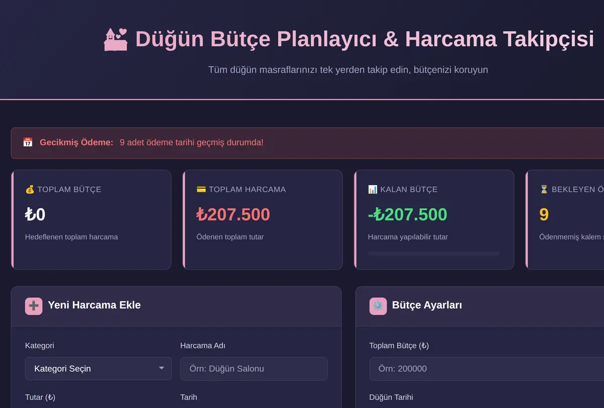 Düğün Bütçe Planlayıcı & Harcama Takipçisi ekran görüntüsü