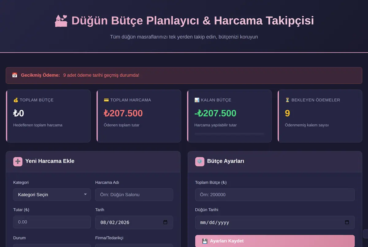 Düğün Bütçe Planlayıcı & Harcama Takipçisi ekran görüntüsü 2