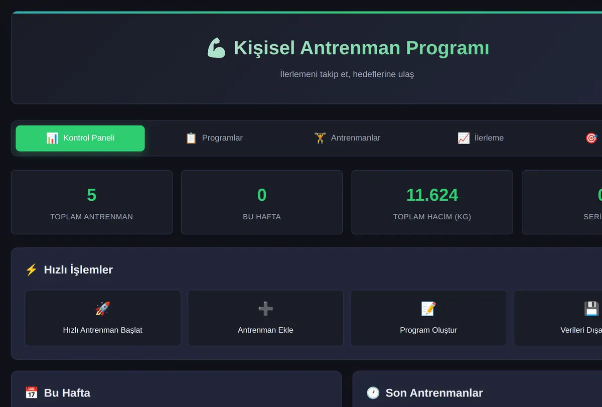 Kişisel Antrenman Programı ve İlerleme Takipçisi ekran görüntüsü