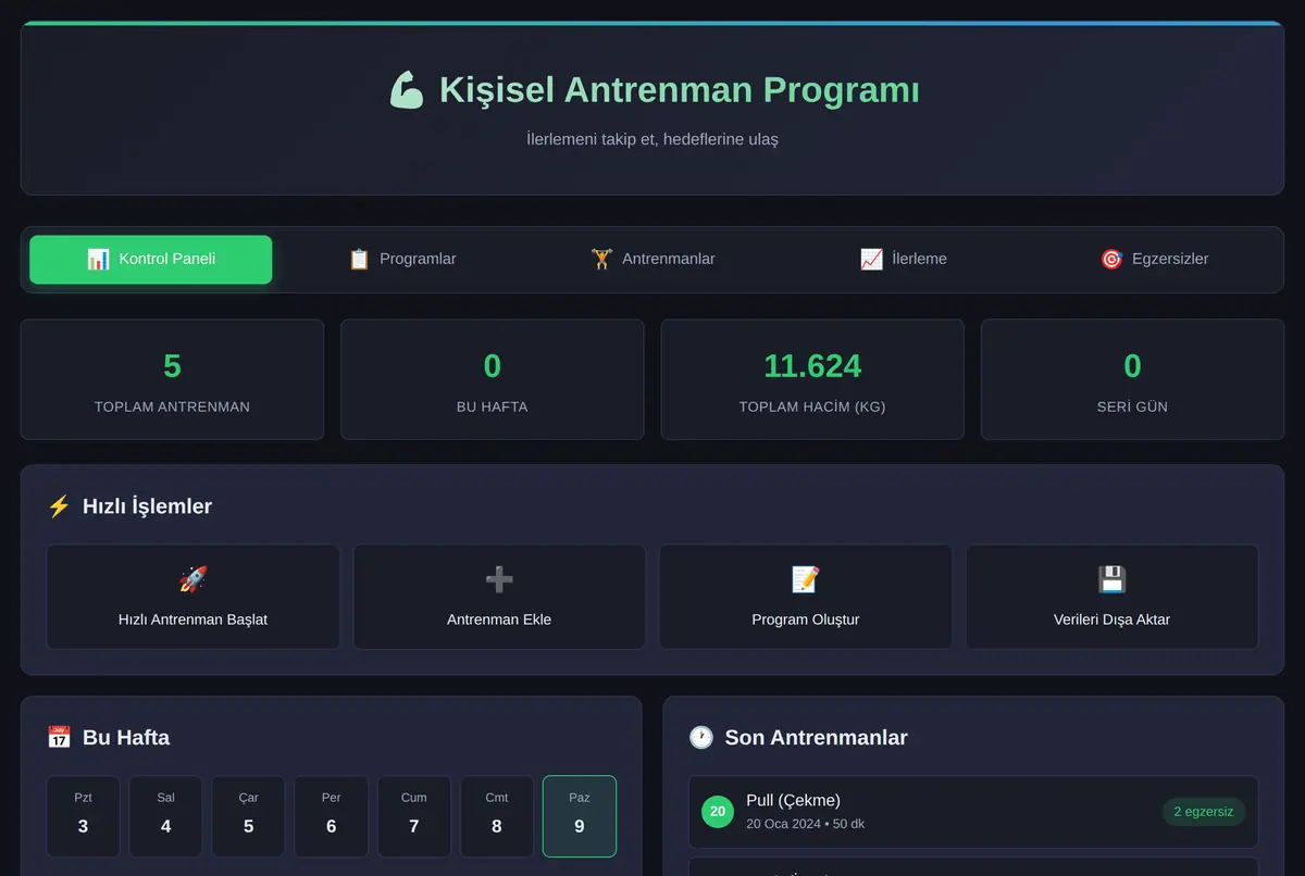 Kişisel Antrenman Programı ve İlerleme Takipçisi ekran görüntüsü 2