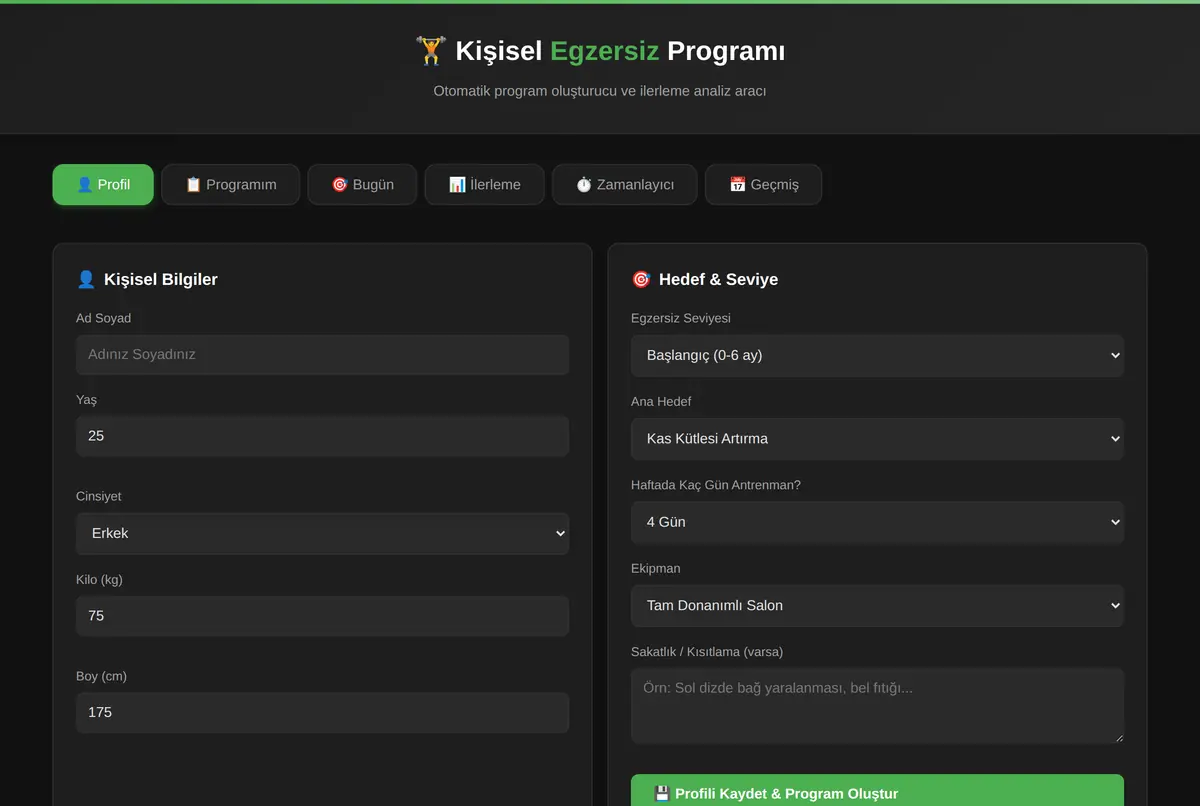 Kişisel Otomatik Egzersiz Programı Oluşturucu & İlerleme Analizi ekran görüntüsü 2