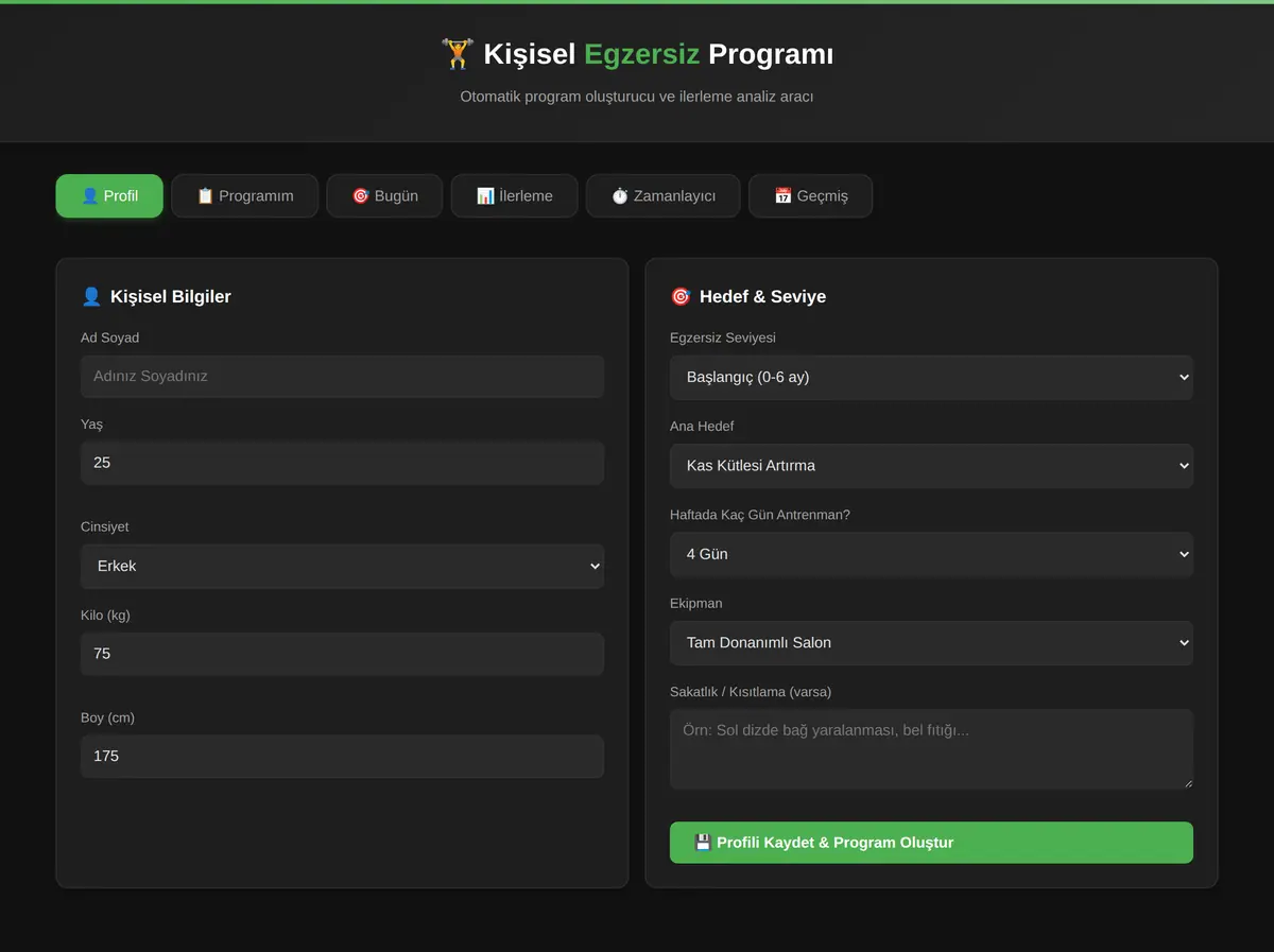Kişisel Otomatik Egzersiz Programı Oluşturucu & İlerleme Analizi ekran görüntüsü 3