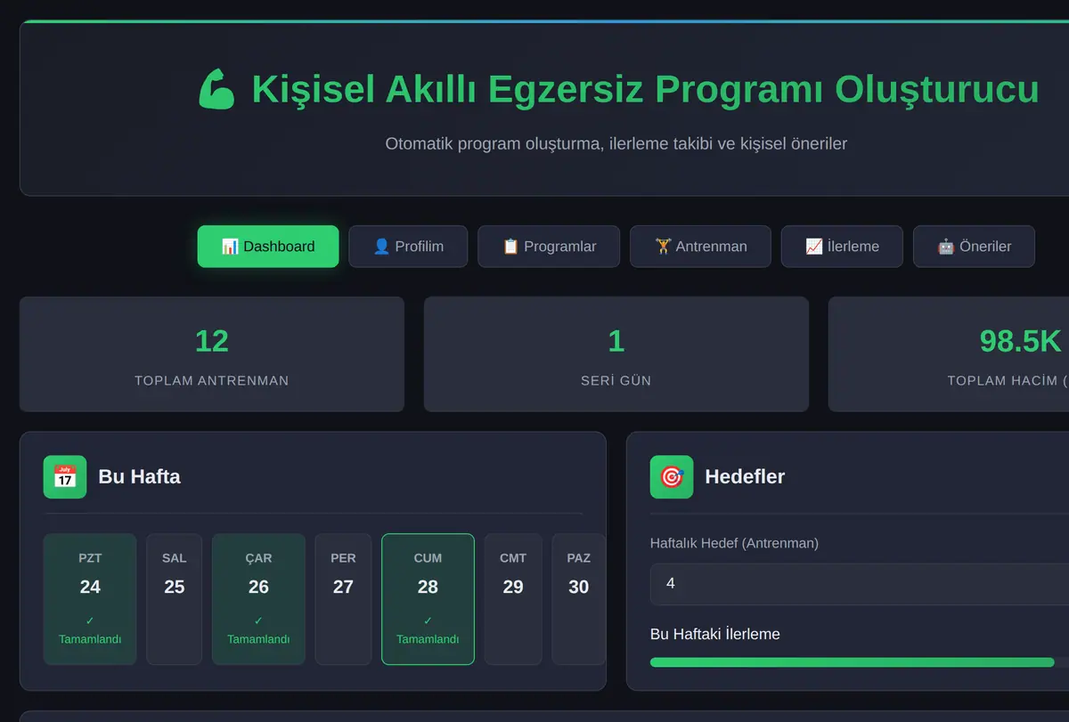 Kişisel Akıllı Egzersiz Programı Oluşturucu ekran görüntüsü