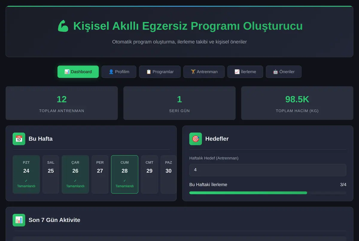 Kişisel Akıllı Egzersiz Programı Oluşturucu ekran görüntüsü 2