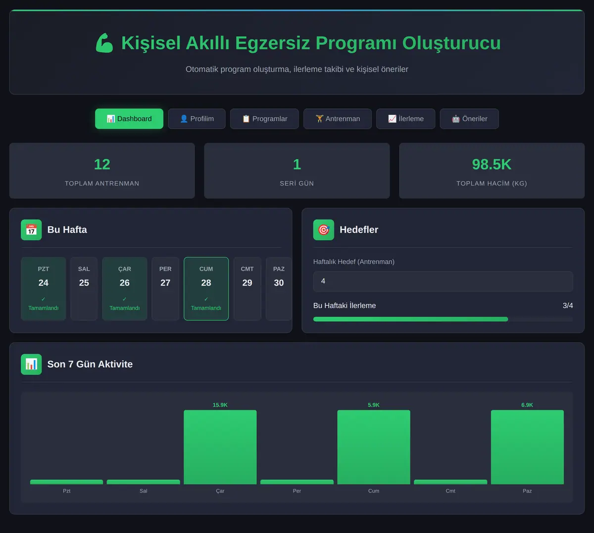 Kişisel Akıllı Egzersiz Programı Oluşturucu ekran görüntüsü 3