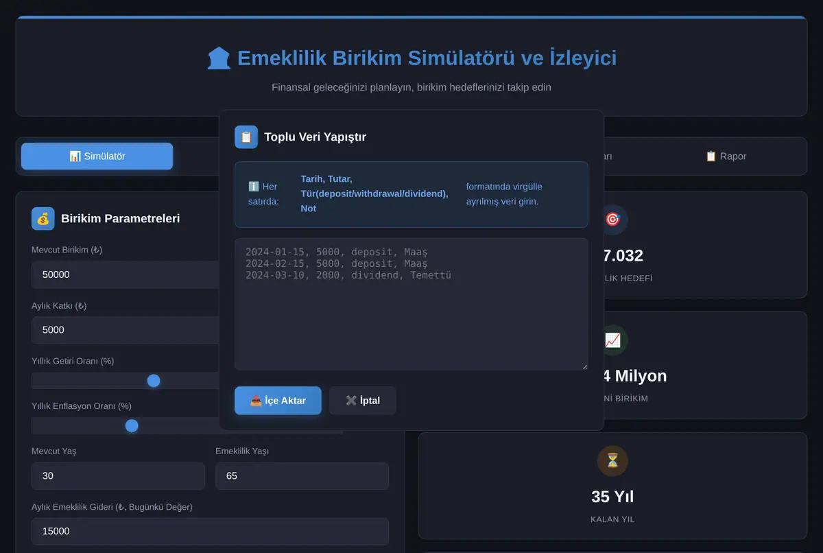 Emeklilik Birikim Simülatörü ve İzleyici ekran görüntüsü 2