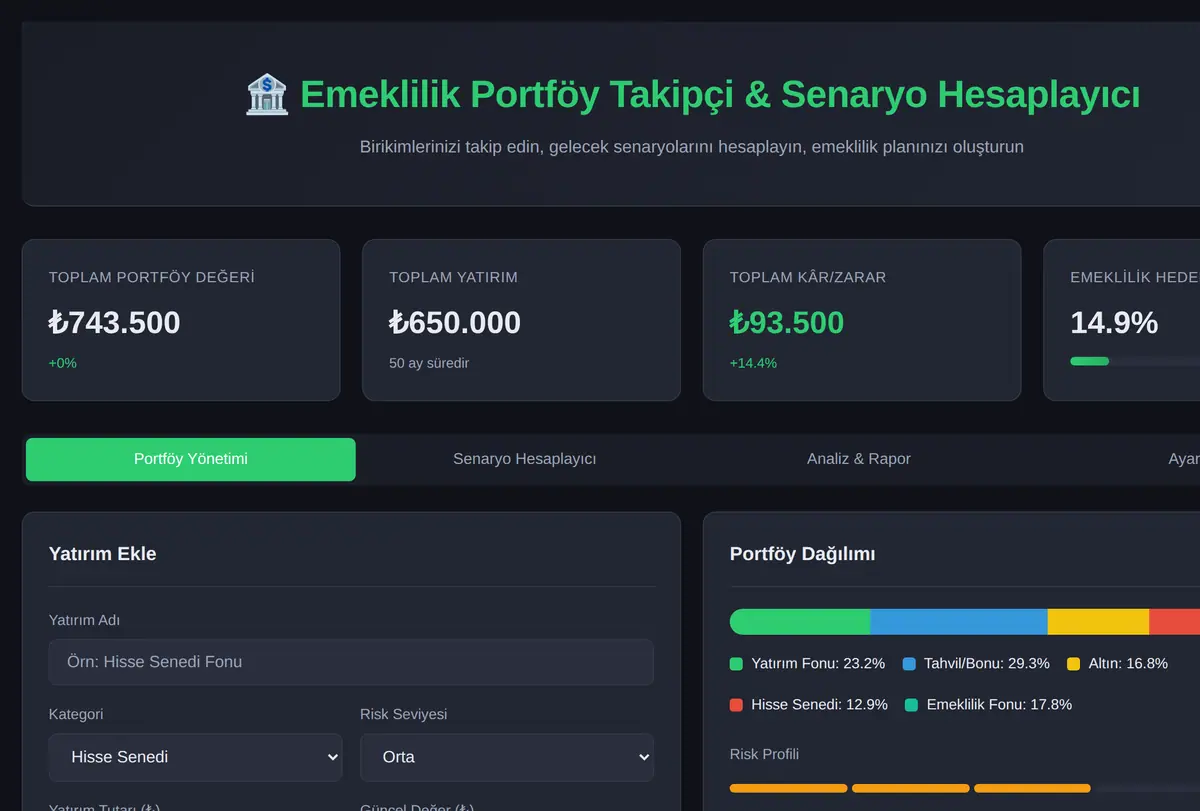 Emeklilik Portföy Takipçi & Senaryo Hesaplayıcı ekran görüntüsü