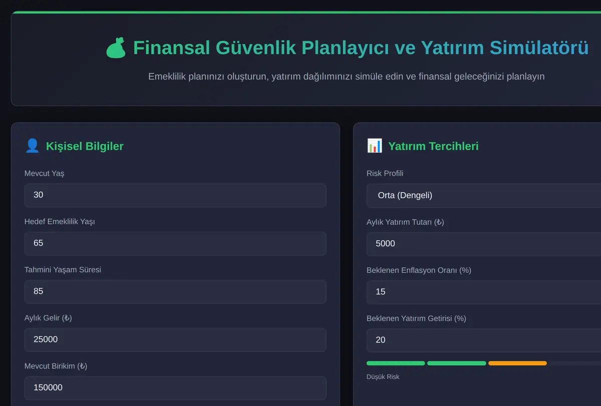 Finansal Güvenlik Planlayıcı ve Yatırım Simülatörü ekran görüntüsü