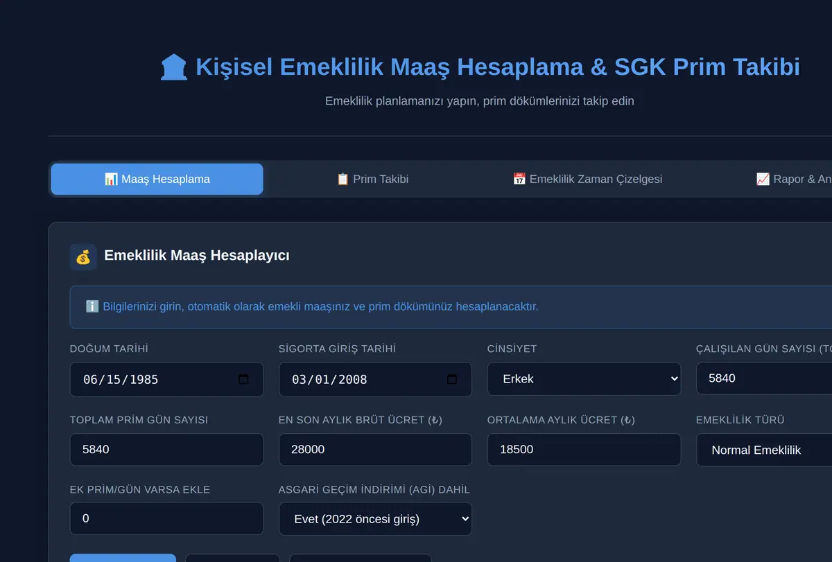 Kişisel Emeklilik Maaş Hesaplama & SGK Prim Takibi ekran görüntüsü