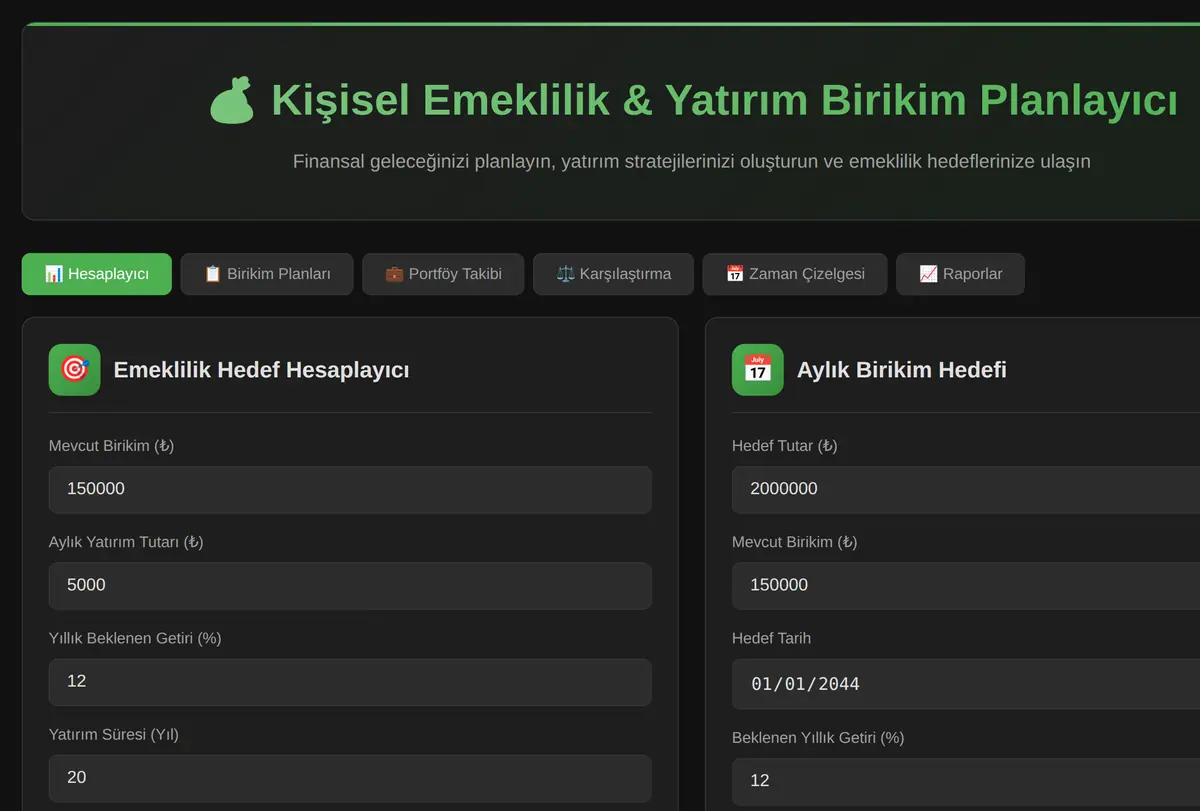 Kişisel Emeklilik & Yatırım Birikim Planlayıcı ekran görüntüsü