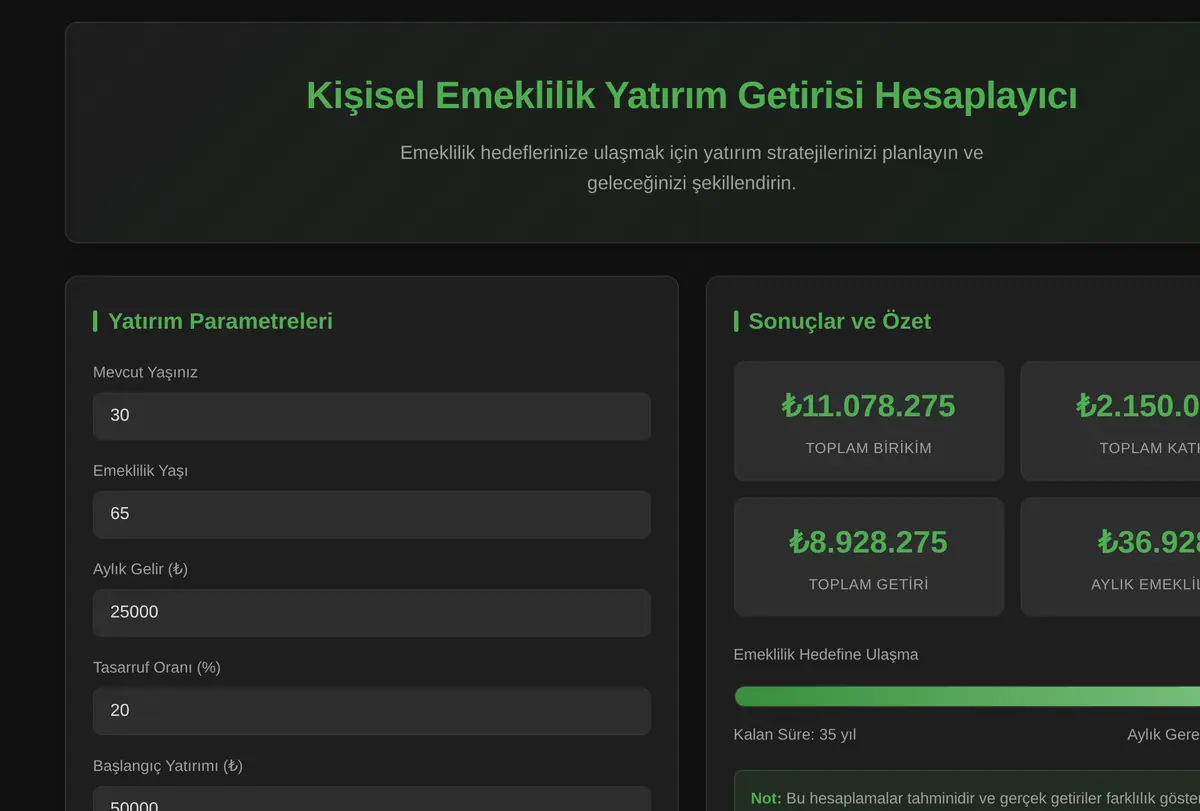 Kişisel Emeklilik Yatırım Getirisi Hesaplayıcı ekran görüntüsü