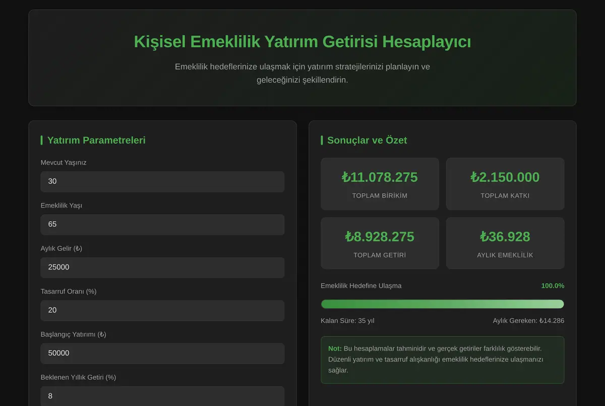 Kişisel Emeklilik Yatırım Getirisi Hesaplayıcı ekran görüntüsü 2