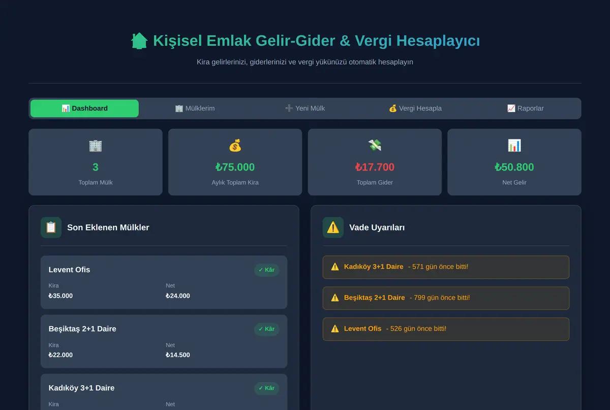 Kişisel Emlak Gelir-Gider & Vergi Hesaplayıcı ekran görüntüsü 2