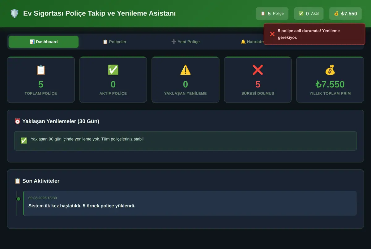 Ev Sigortası Poliçe Takip ve Yenileme Asistanı ekran görüntüsü 2
