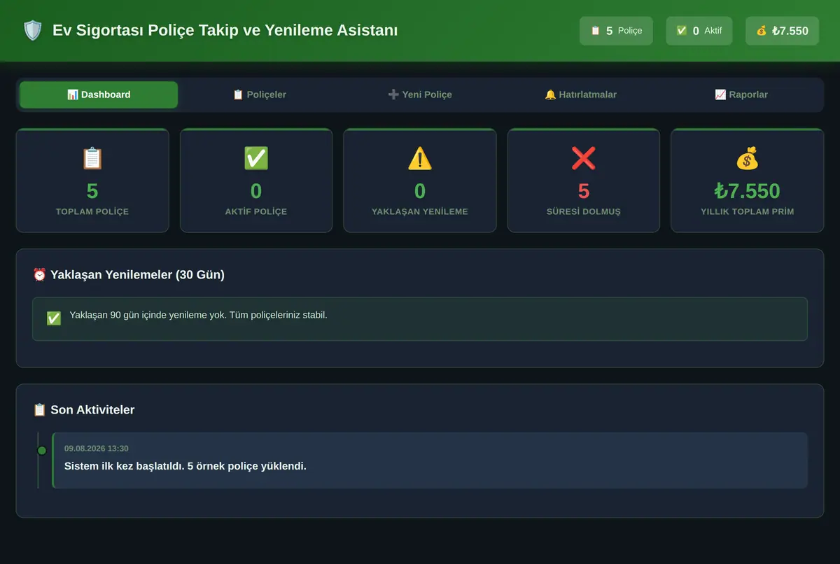 Ev Sigortası Poliçe Takip ve Yenileme Asistanı ekran görüntüsü 3