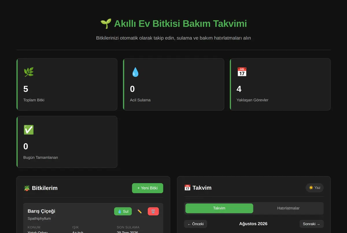 Akıllı Ev Bitkisi Bakım ve Sulama Takvimi ekran görüntüsü 2