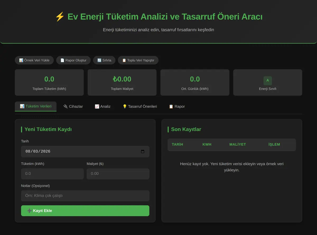 Ev Enerji Tüketim Analizi ve Tasarruf Öneri Aracı ekran görüntüsü 3