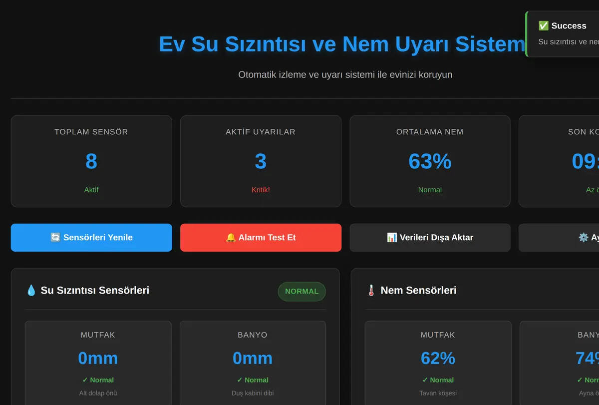 Ev Su Sızıntısı ve Nem Uyarı Sistemi ekran görüntüsü