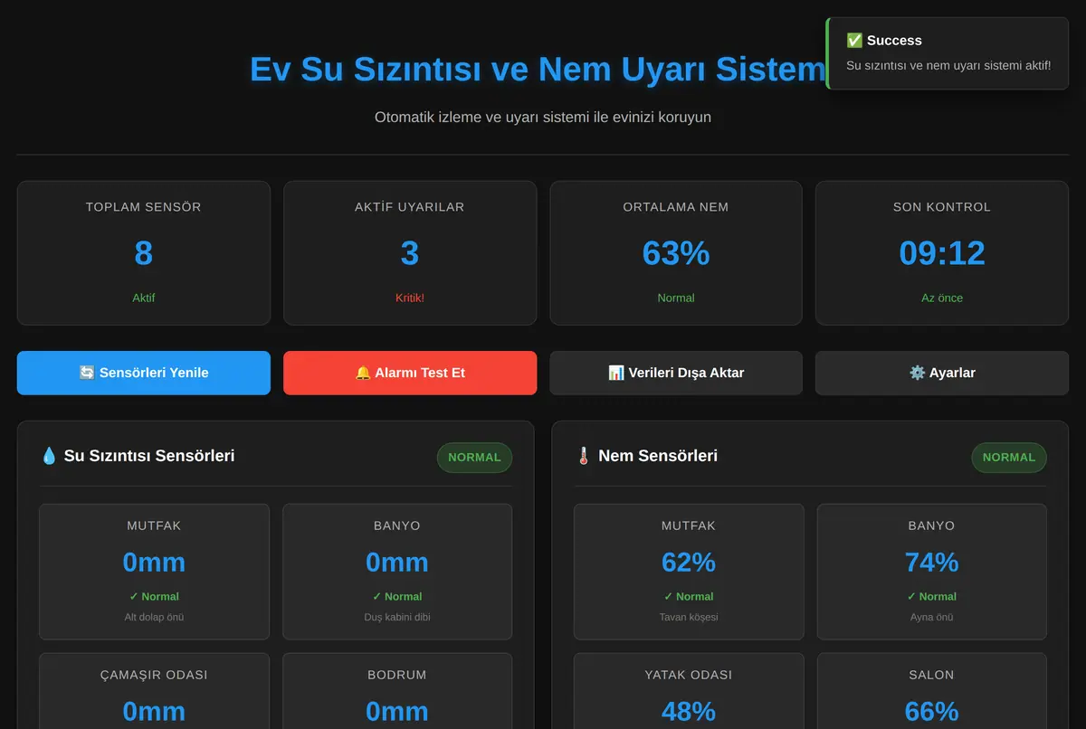 Ev Su Sızıntısı ve Nem Uyarı Sistemi ekran görüntüsü 2