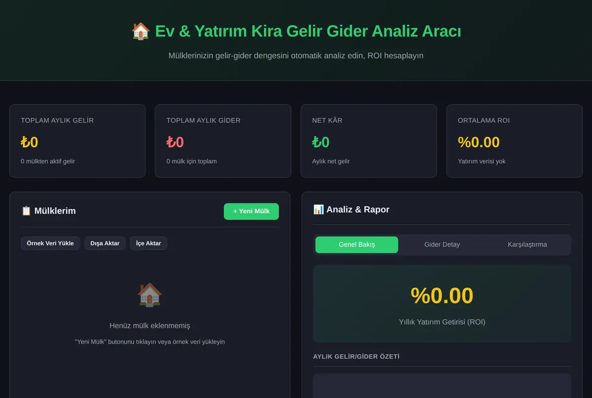 Ev & Yatırım Kira Gelir Gider Analiz Aracı ekran görüntüsü 2