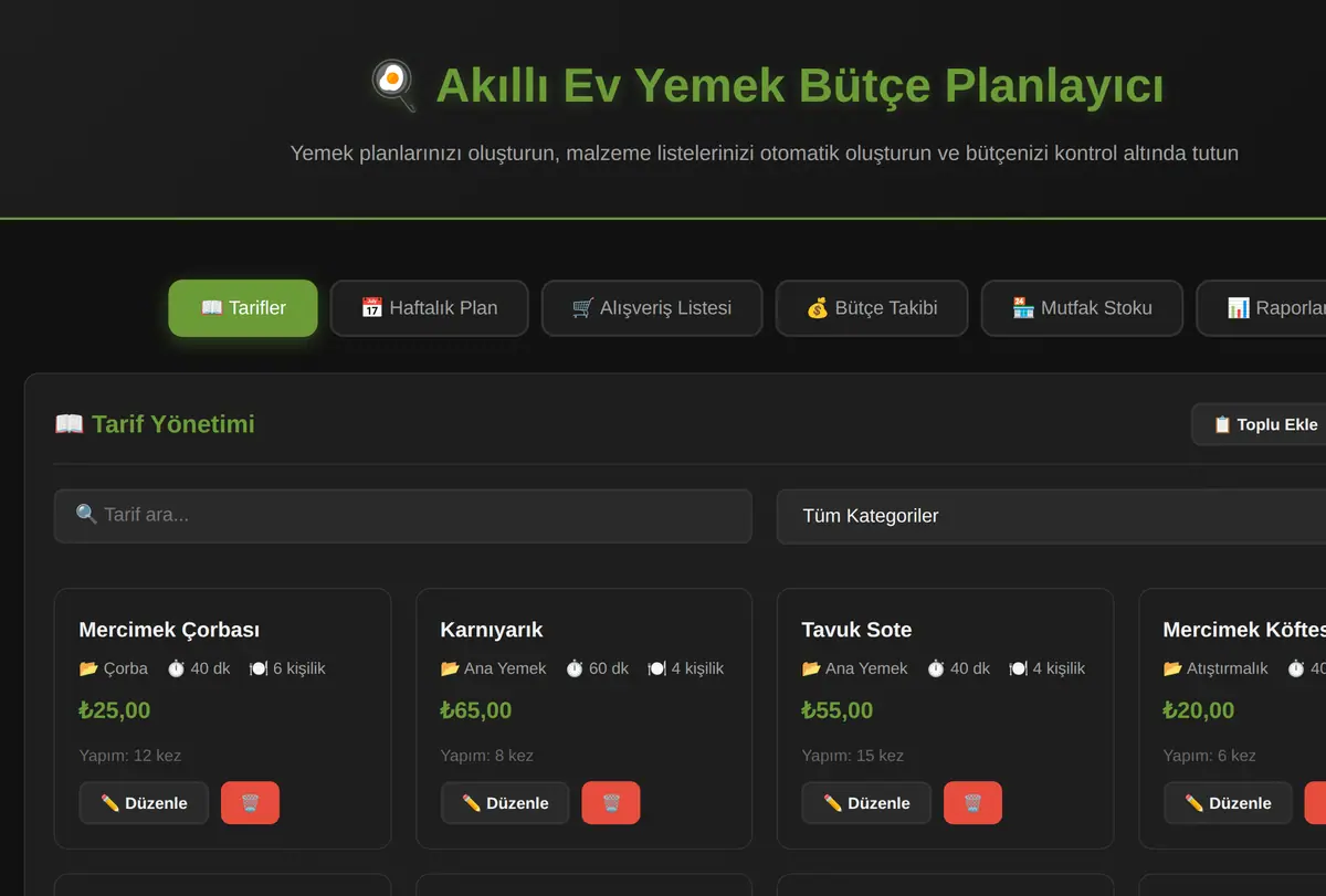 Akıllı Ev Yemek Bütçe Planlayıcı ekran görüntüsü