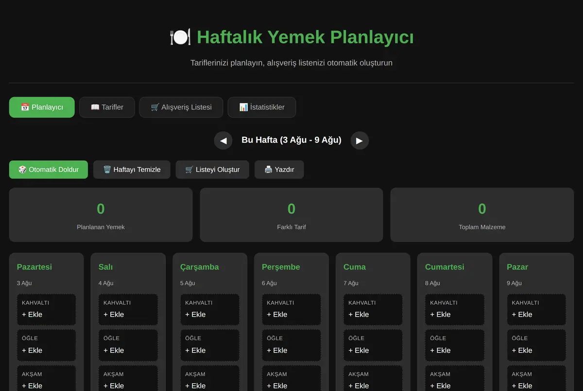 Haftalık Yemek Planlayıcı ve Alışveriş Listesi ekran görüntüsü 2