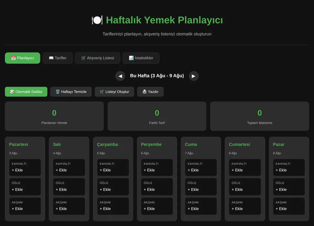 Haftalık Yemek Planlayıcı ve Alışveriş Listesi ekran görüntüsü 3