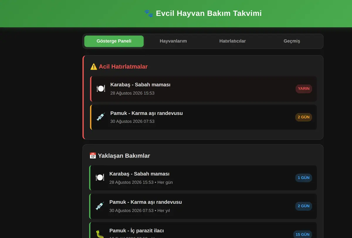 Evcil Hayvan Bakım Takvimi ve Hatırlatıcı ekran görüntüsü