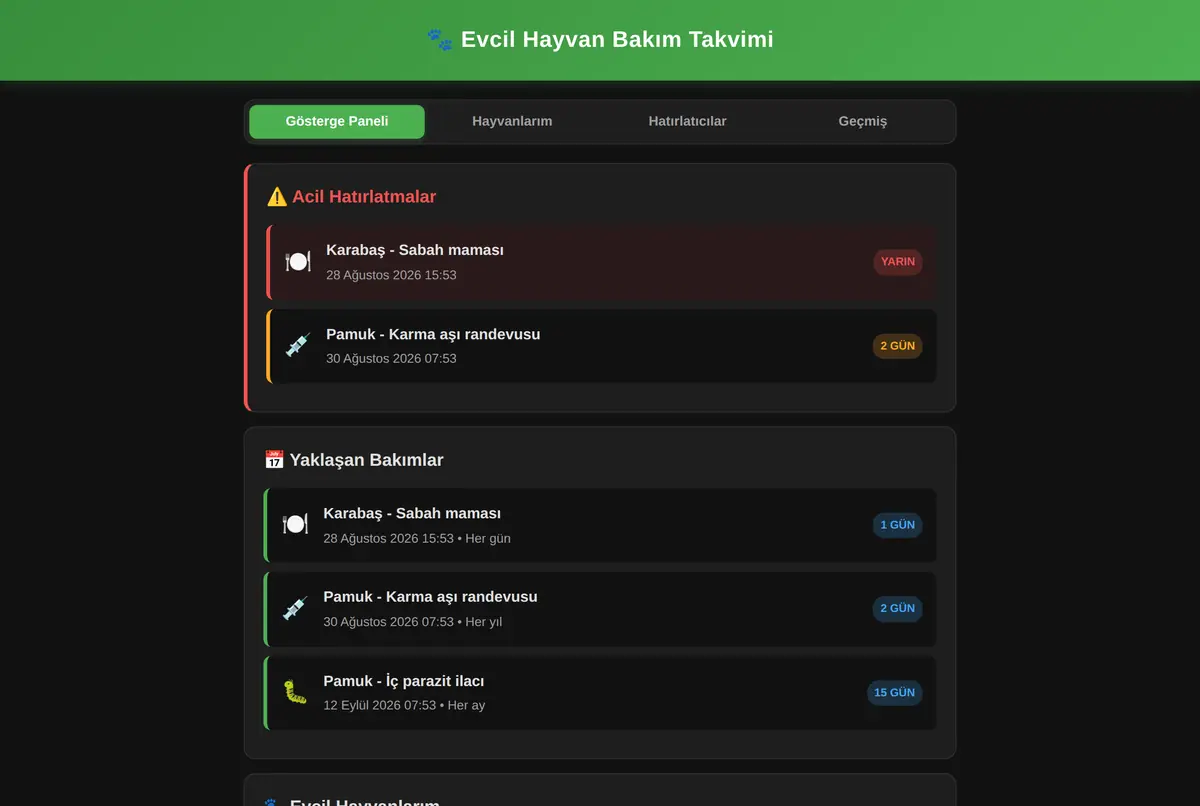Evcil Hayvan Bakım Takvimi ve Hatırlatıcı ekran görüntüsü 2