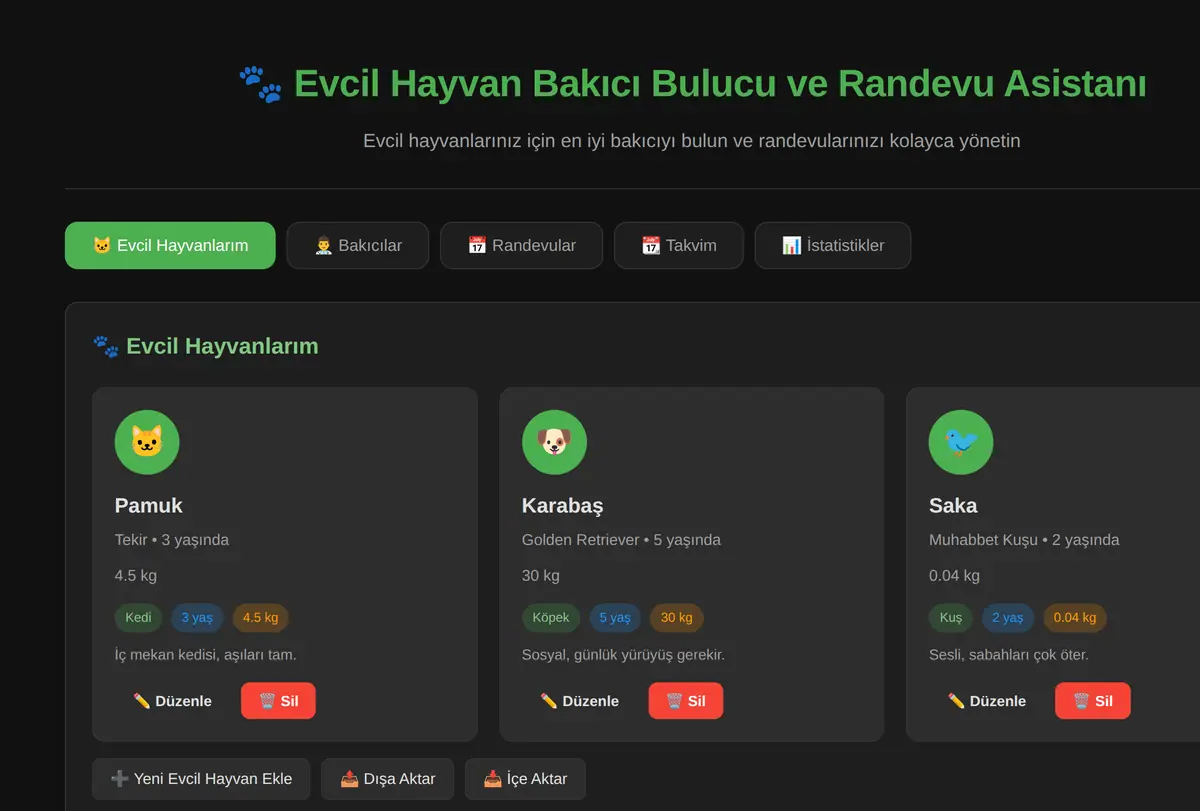 Evcil Hayvan Bakıcı Bulucu ve Randevu Asistanı ekran görüntüsü