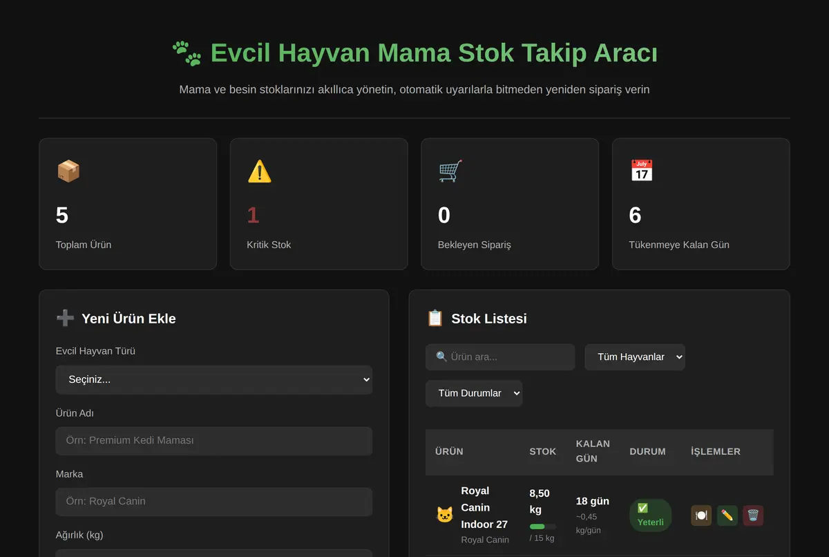 Evcil Hayvan Mama Stok Takip Aracı ekran görüntüsü 2