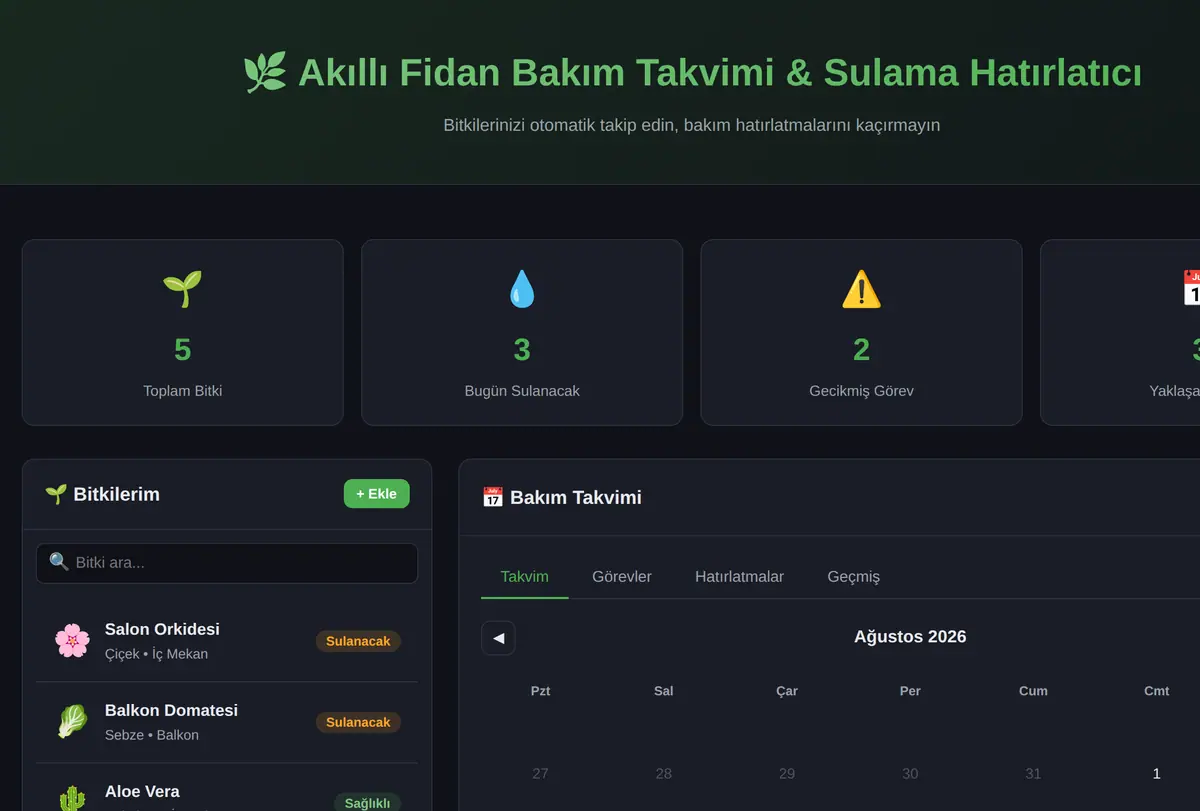 Akıllı Fidan Bakım Takvimi & Sulama Hatırlatıcı ekran görüntüsü