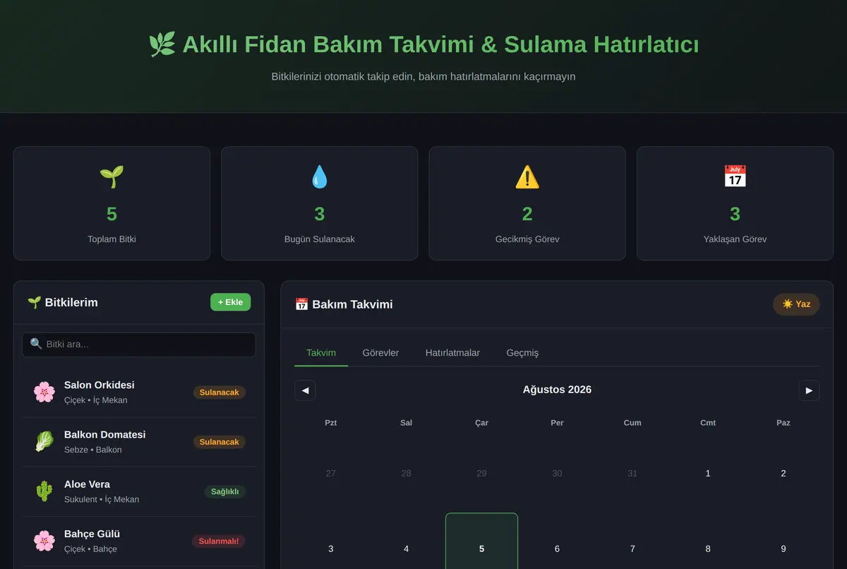 Akıllı Fidan Bakım Takvimi & Sulama Hatırlatıcı ekran görüntüsü 2