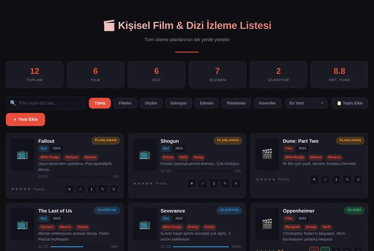 Kişisel Film & Dizi İzleme Listesi Oluşturucu ekran görüntüsü 2