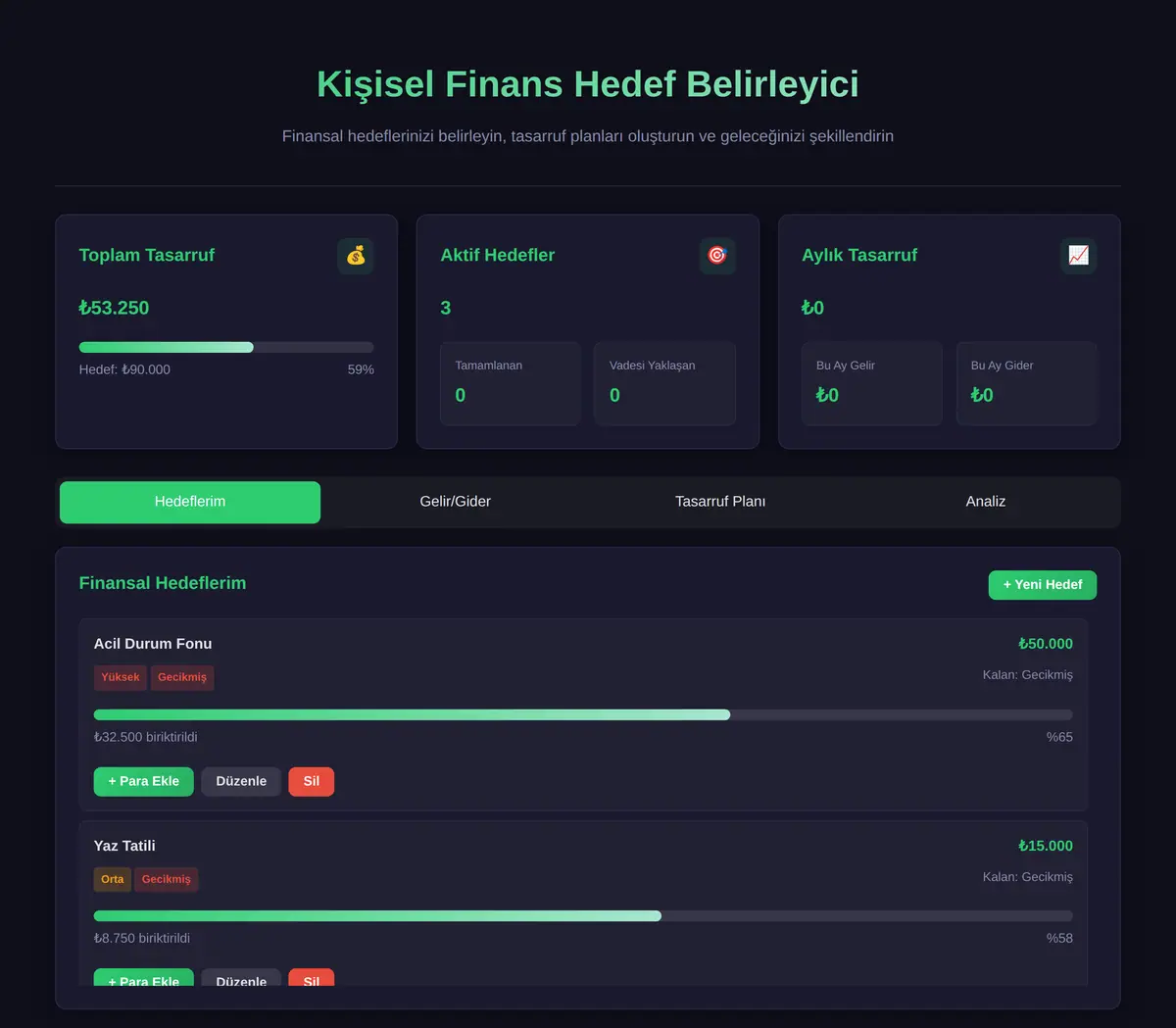 Kişisel Finans Hedef Belirleyici ve Tasarruf Planlayıcı ekran görüntüsü 3
