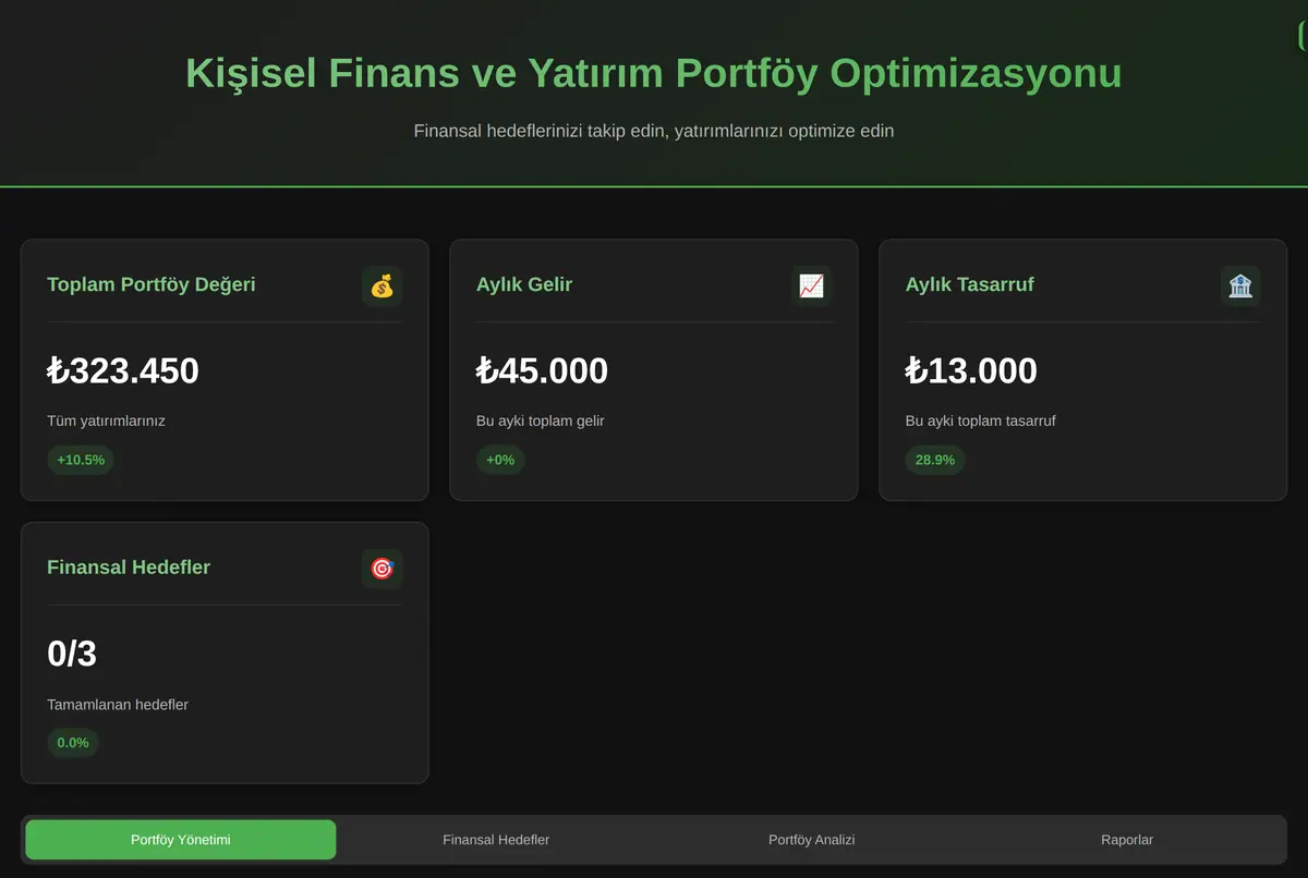 Kişisel Finans ve Yatırım Portföy Optimizasyonu ekran görüntüsü 2