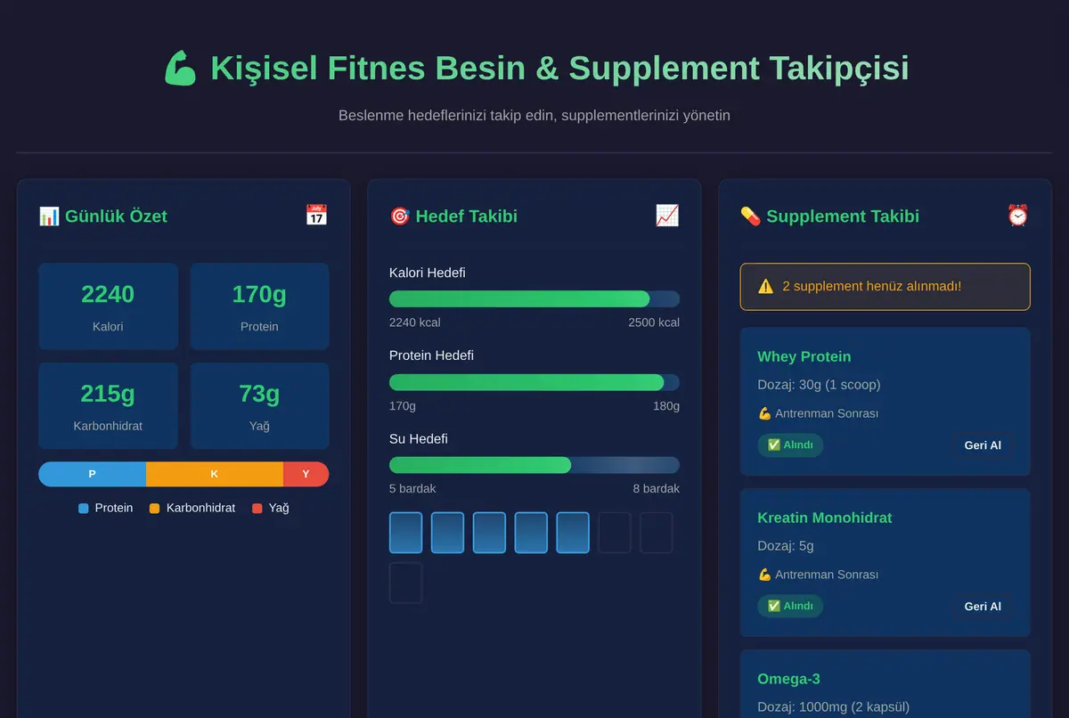 Kişisel Fitnes Besin & Supplement Takipçisi ekran görüntüsü 2