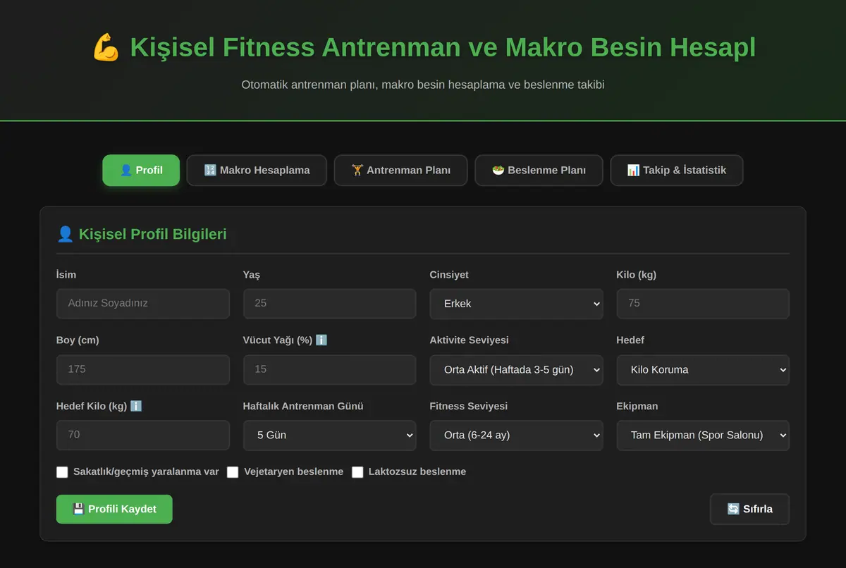 Kişisel Fitness Antrenman ve Makro Besin Hesapl ekran görüntüsü 3