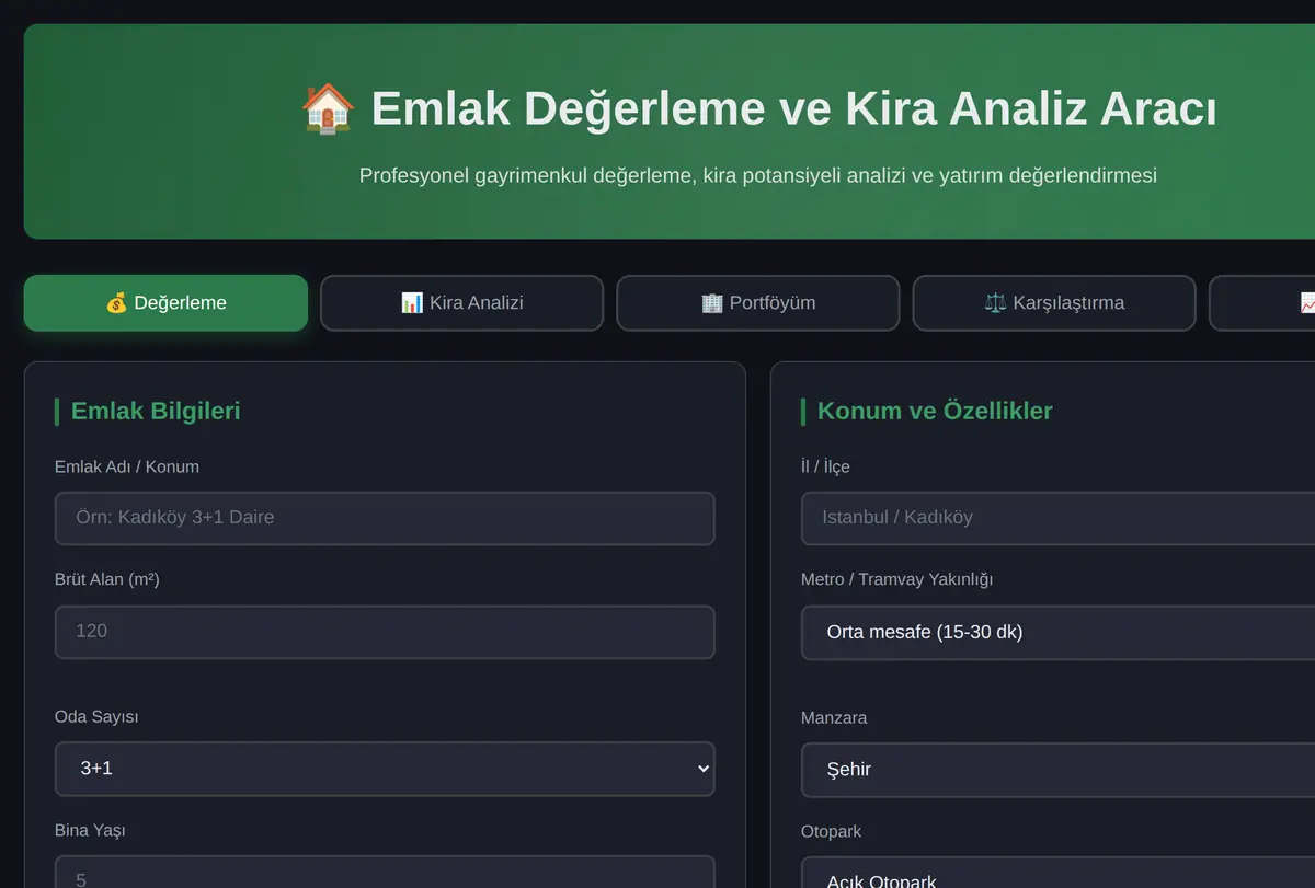 Emlak Değerleme ve Kira Analiz Aracı ekran görüntüsü