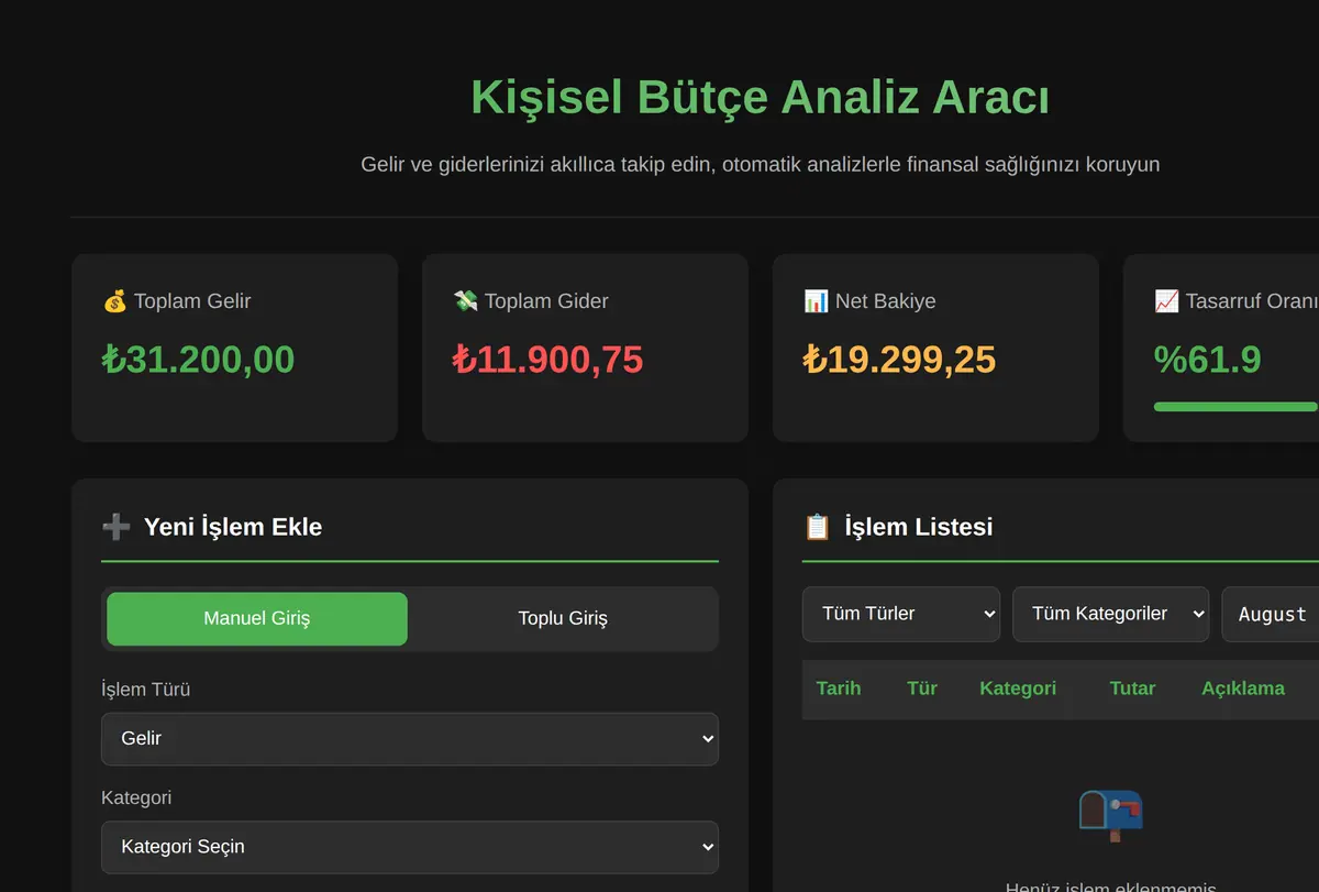 Kişisel Bütçe Analiz Aracı - Gelir Gider Takip ekran görüntüsü