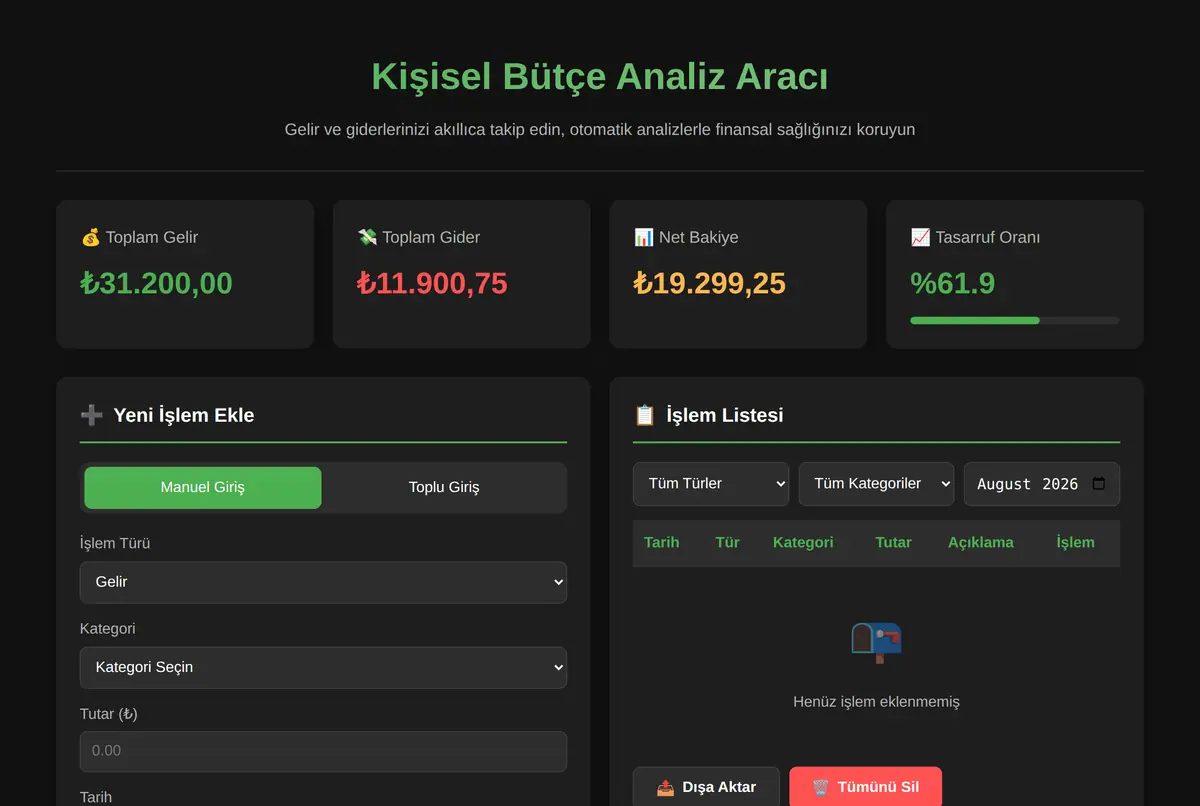 Kişisel Bütçe Analiz Aracı - Gelir Gider Takip ekran görüntüsü 2